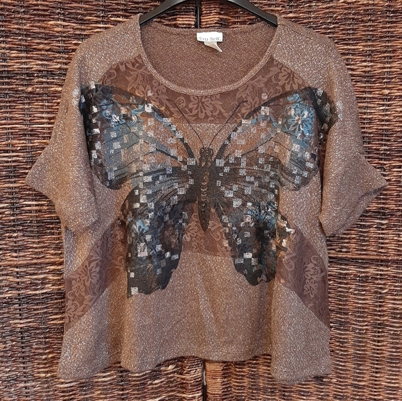 Vintage Lace Metallic Sheer Butterfly Sweater Tee Whimsigoth Fairy Grunge XL - Picture 1 of 8